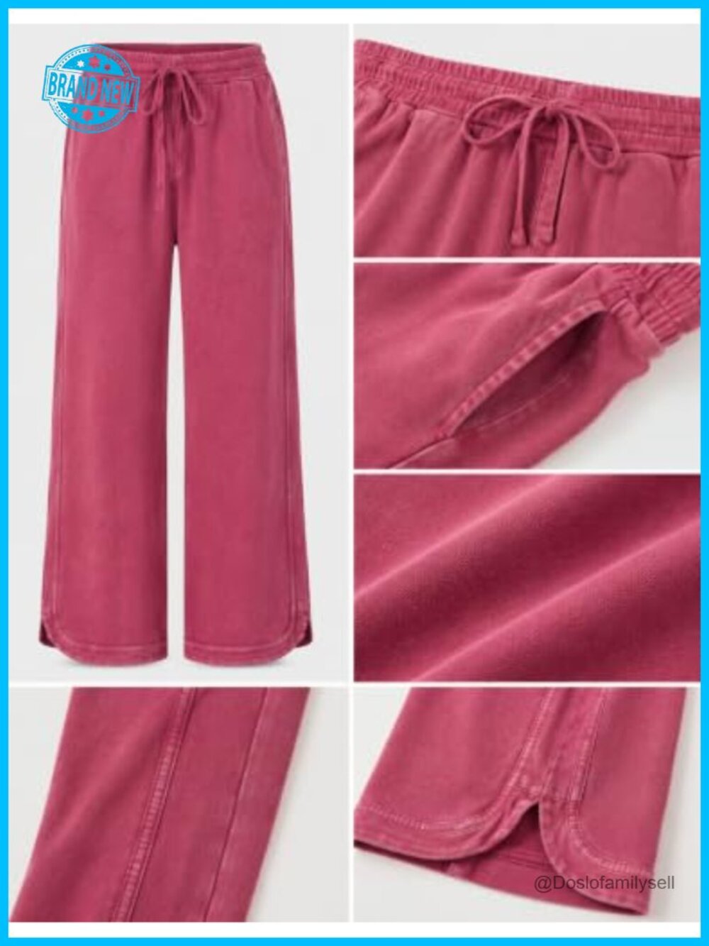 Acid Wash Wide Leg Sweatpants Drawstring High Rise - Picture 5 of 6